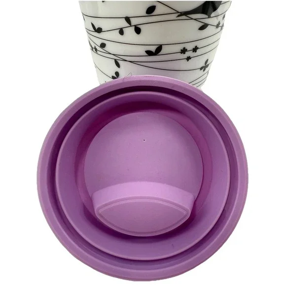 Ciroa Oiseau Coffee Travel Mug W/Lid Bird on a Vine Black and White Unused New - Picture 6 of 8